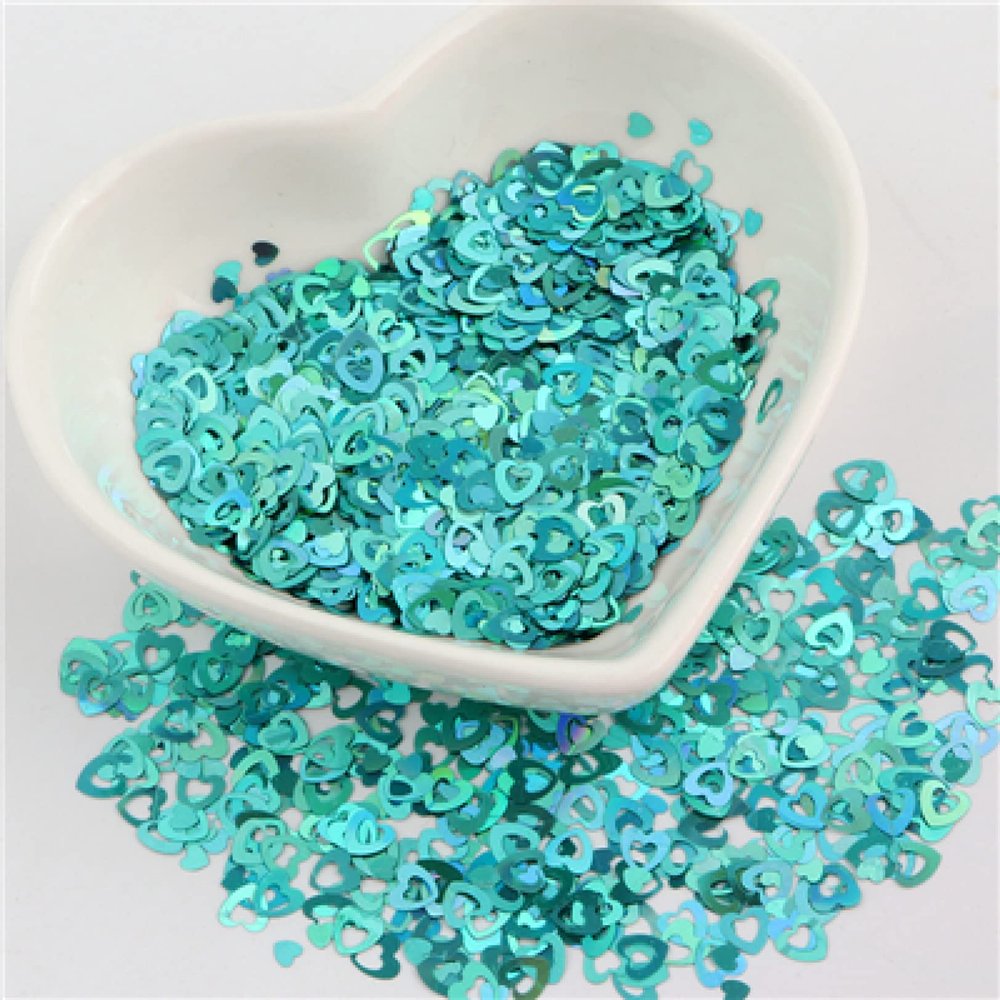 WUSHADEHANS 0.16-Inch Hollow-Heart Laser Glitter Sequins for Sewing, Multicolor PET, Laser Blue