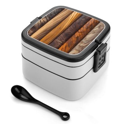 AQRJLPM Double-Layer Bento Box with Spoon and Hidden Handle