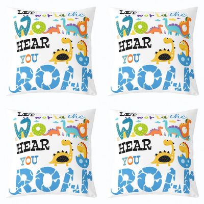Homewish Dinosaur Throw Pillow Covers 40 x 40 cm, Set of 4, Cartoon Dino Cushion Covers for Boys and Girls, Colorful Kawaii Dino Egg Sofa Decor