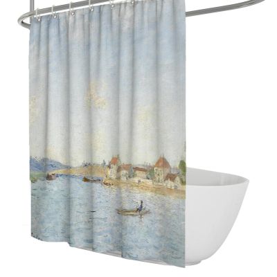 MOKOSAISE Serene Rural Scene Fabric Shower Curtain, Saint Mammes Classic Art Print, River View, Farmhouse Decor, W120 x 180 cm