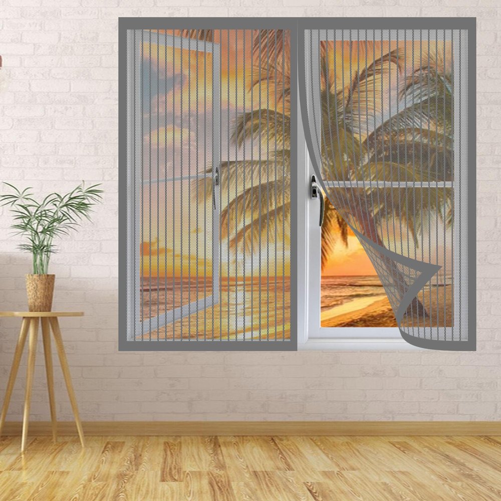 Magnetic Insect Screen for Windows, 60 x 100 cm, Gray