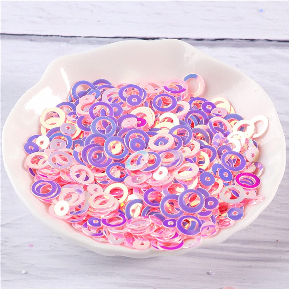 WUSHADEHANS Sew-On Sequins, 2,000 Round Ring Sequins for DIY Crafts, Nail Decoration and Wedding Dresses, Pink, 0.16 in