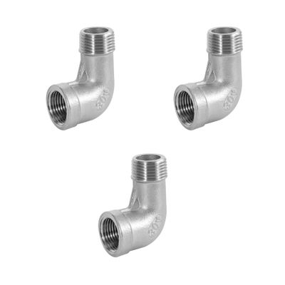 3-Pack 304 Stainless Steel 90-Degree Elbow Fittings, 1/8" Male x 1/8" Female