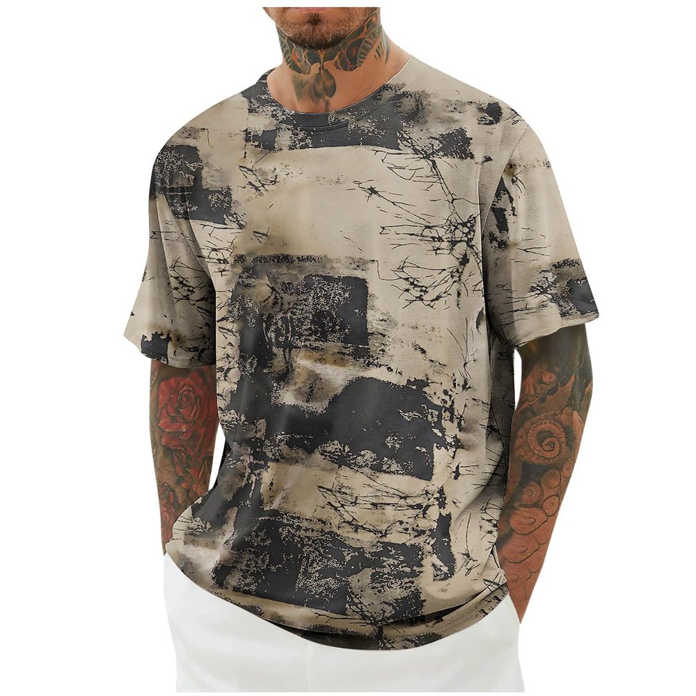 EMATOP Men's Cotton Tie-Dye T-Shirt, Short Sleeve Crew Neck