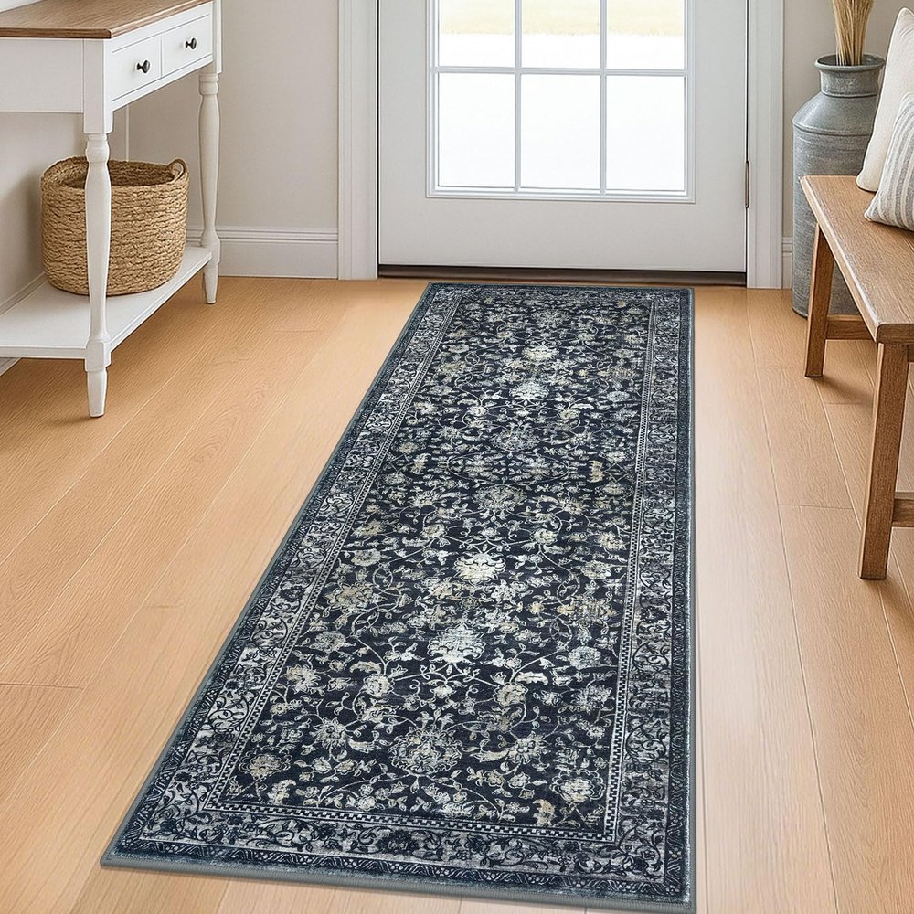KILOCOCO Hallway Runner, Washable, Non-Slip, Navy Blue