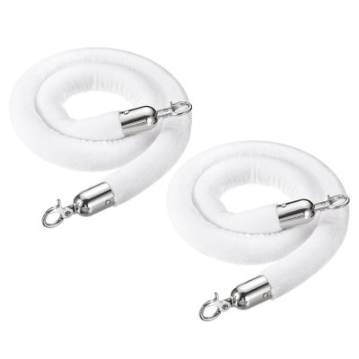 GOUZIBHD 2-Pack Velvet Stanchion Ropes, 6 ft/185 cm, Silver Hooks