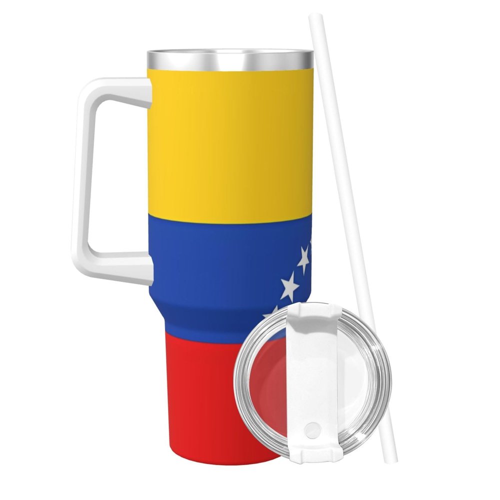 POEZJZW 1.2 L Stainless Steel Insulated Tumbler with Handle, Venezuela Flag Design