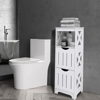 HUOLE Bathroom Cabinet with Toilet Brush, 30 x 30 x 89 cm, White
