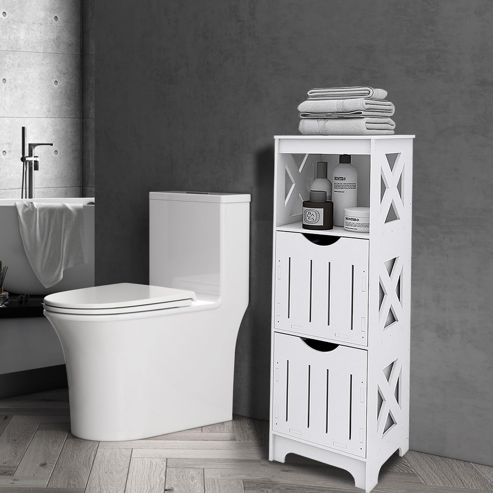 HUOLE Bathroom Cabinet with Toilet Brush, 30 x 30 x 89 cm, White