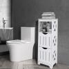 HUOLE Bathroom Cabinet with Toilet Brush, 30 x 30 x 89 cm, White view 1