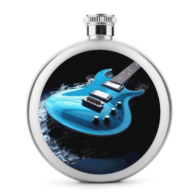 Blue Guitar Round Stainless Steel Leakproof Hip Flask, 142.7 g