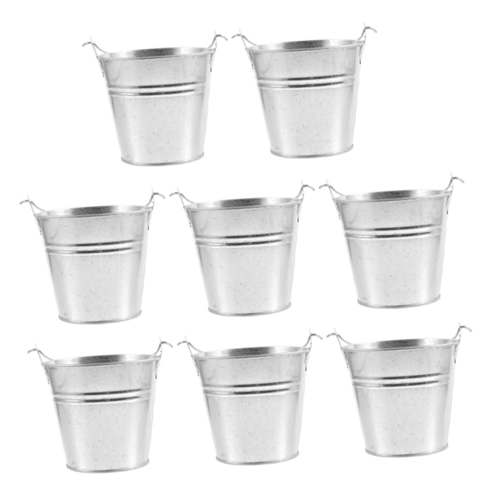 Alipis Small Iron Metal Buckets, 8-Pack, Silver-Colored with Handles