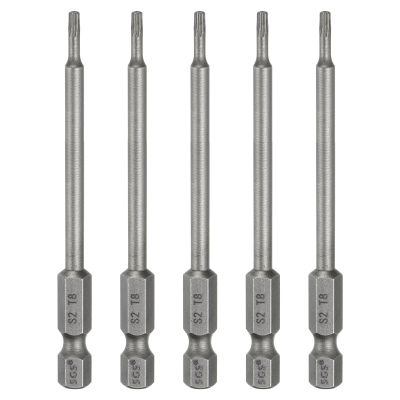 QUARKZMAN 5-Piece T8 Torx Bit Set, 1/4-Inch Hex Shank, 80 mm Long, Magnetic, No-Hole Tip