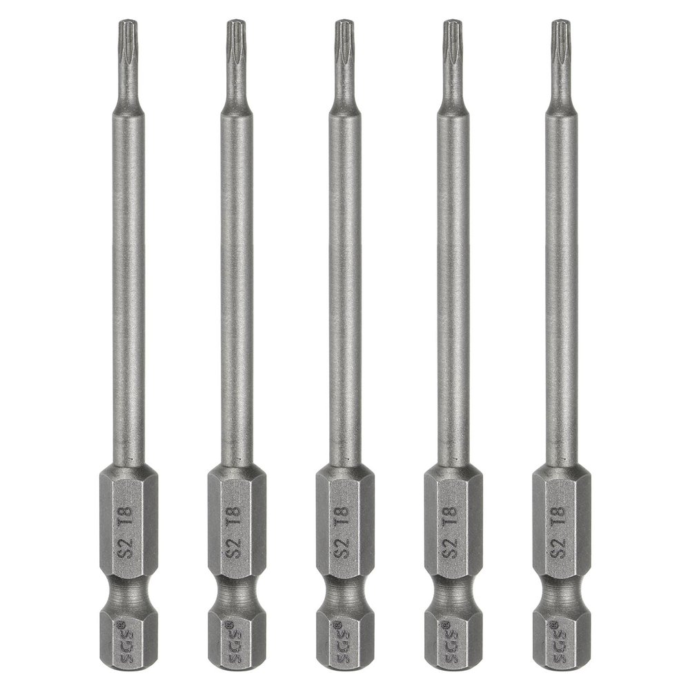 QUARKZMAN 5-Piece T8 Torx Bit Set, 1/4-Inch Hex Shank, 80 mm Long, Magnetic, No-Hole Tip
