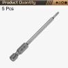 QUARKZMAN 5-Piece T8 Torx Bit Set, 1/4-Inch Hex Shank, 80 mm Long, Magnetic, No-Hole Tip view 3