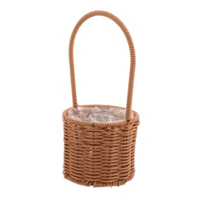 Handwoven Brown Rattan Flower Basket, Portable