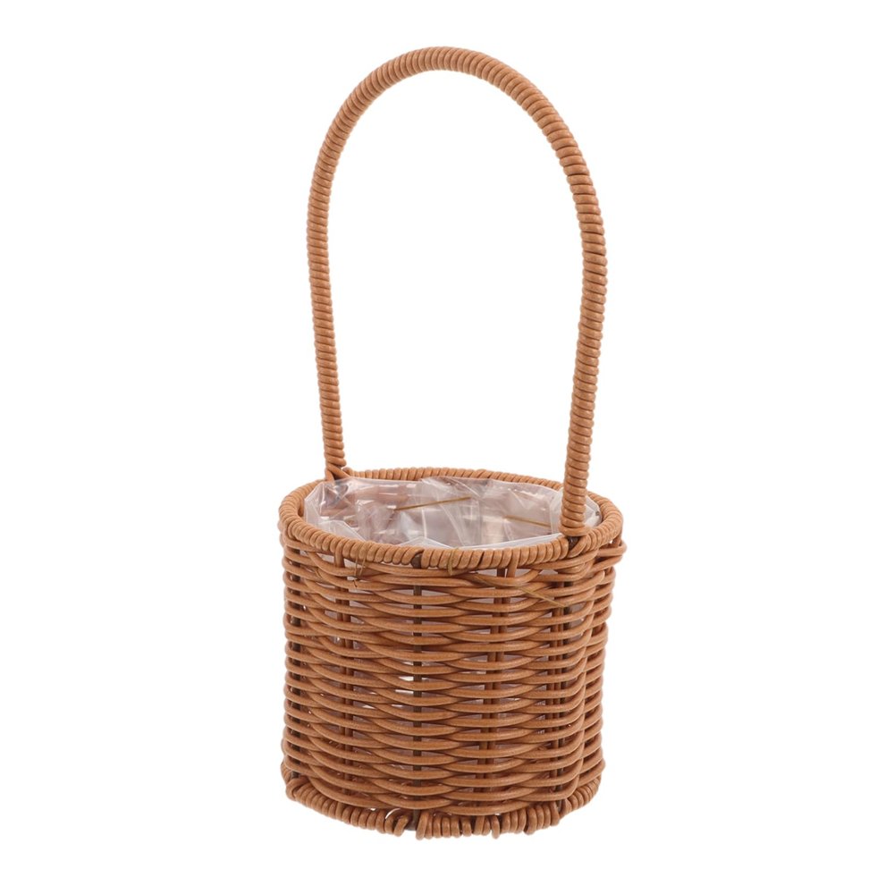 Handwoven Brown Rattan Flower Basket, Portable