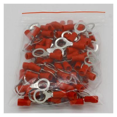 LTRAJUYNH RV1.25-8 (RV1-8) Red Insulated Ring Terminal Connectors, 22–16 AWG / 0.5–1.5 mm², 100-Pack
