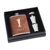 Personalized Flask Gift Set for Men, 8 oz, 304 Stainless Steel, Engraved Golf Symbol, Brown view 1