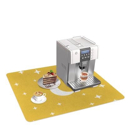 Yellow Star and Moon Quick-Dry Coffee Dish Drying Mat, 60 x 50 cm