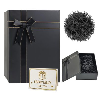 Large Foldable Cardboard Gift Box with Lid, 28 x 20 x 9 cm, Black