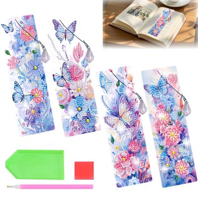 CAYUDEN 5D Diamond Painting Stitch Bookmark Kit for Kids, 4-Piece Butterfly DIY Set, Ages 6–10