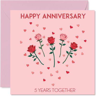 Stuff4 5th Anniversary Card for Partner, Husband, Wife, Boyfriend or Girlfriend, Love Heart Rose Design