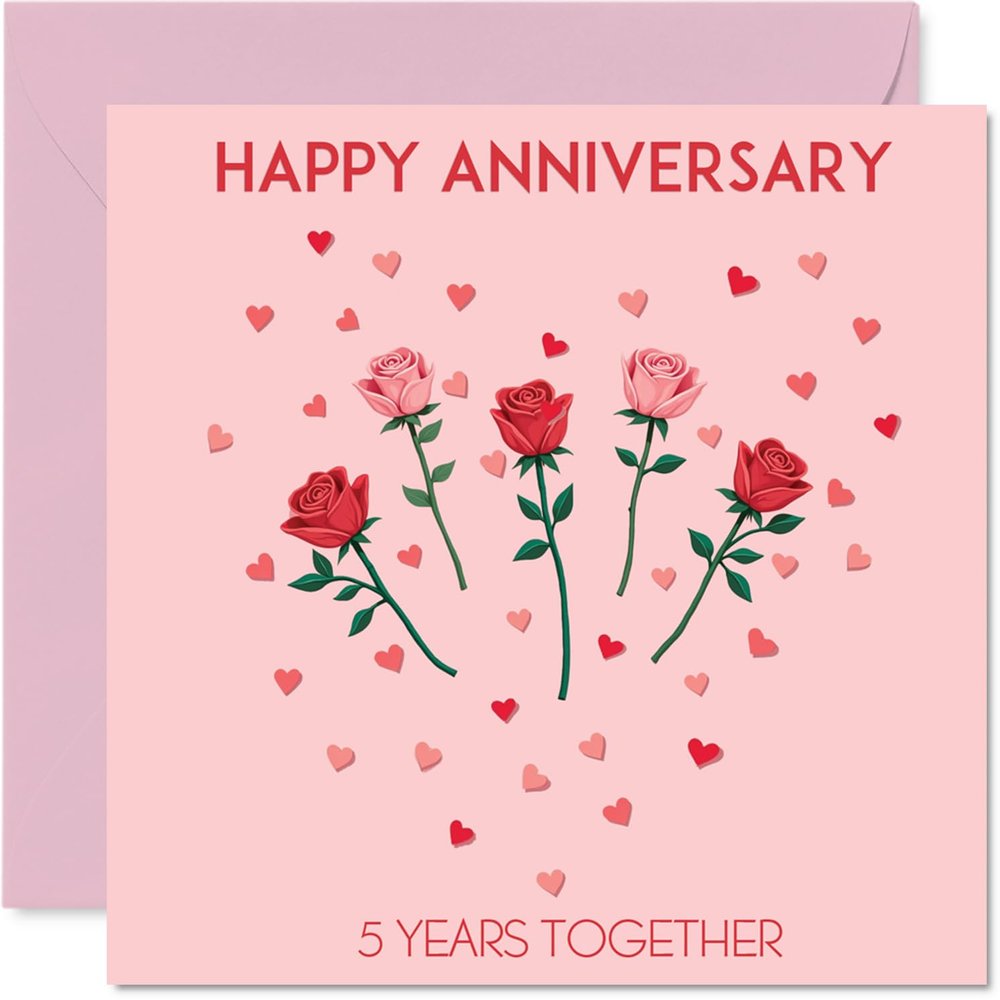 Stuff4 5th Anniversary Card for Partner, Husband, Wife, Boyfriend or Girlfriend, Love Heart Rose Design