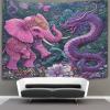 Mexican Art Wall Hanging Tapestry, Pink Elephant Fighting a Purple Dragon, 3D Home Decor, 100 x 150 cm view 1
