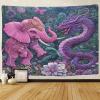 Mexican Art Wall Hanging Tapestry, Pink Elephant Fighting a Purple Dragon, 3D Home Decor, 100 x 150 cm view 2
