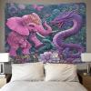 Mexican Art Wall Hanging Tapestry, Pink Elephant Fighting a Purple Dragon, 3D Home Decor, 100 x 150 cm view 4