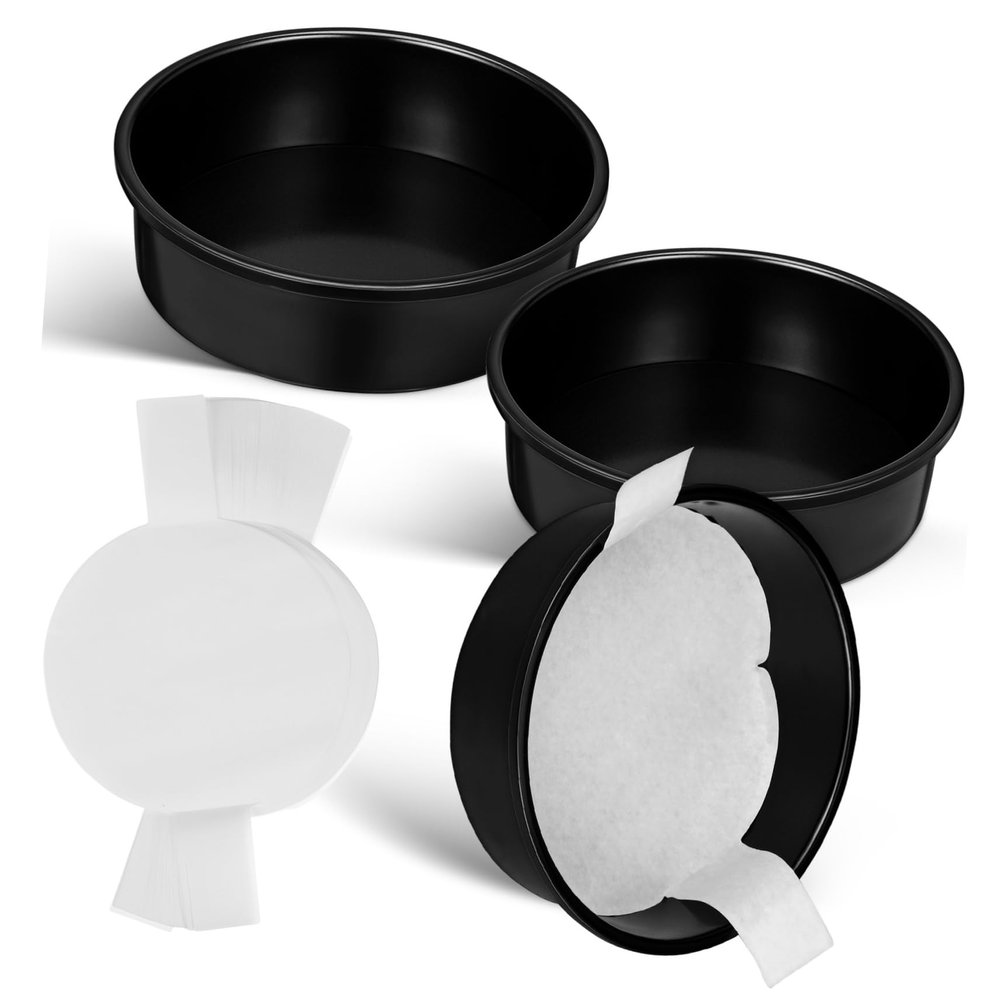 SOLUSTRE 3-Piece Round Cake Pan Set, Carbon Steel and Paper, Black