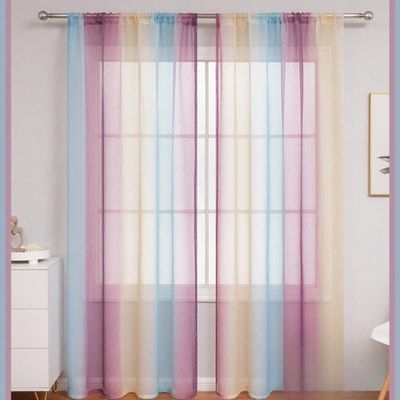 2-Piece Set of Semi-Sheer Gradient Voile Tab-Top Curtains, 180 x 180 cm, Pink/Purple/Blue