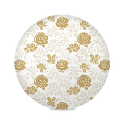 Round Placemats with Golden European Rose Flowers, Waterproof Vintage Table Mats, 6-Piece Set, for Christmas, 39.1 x 39.1 cm