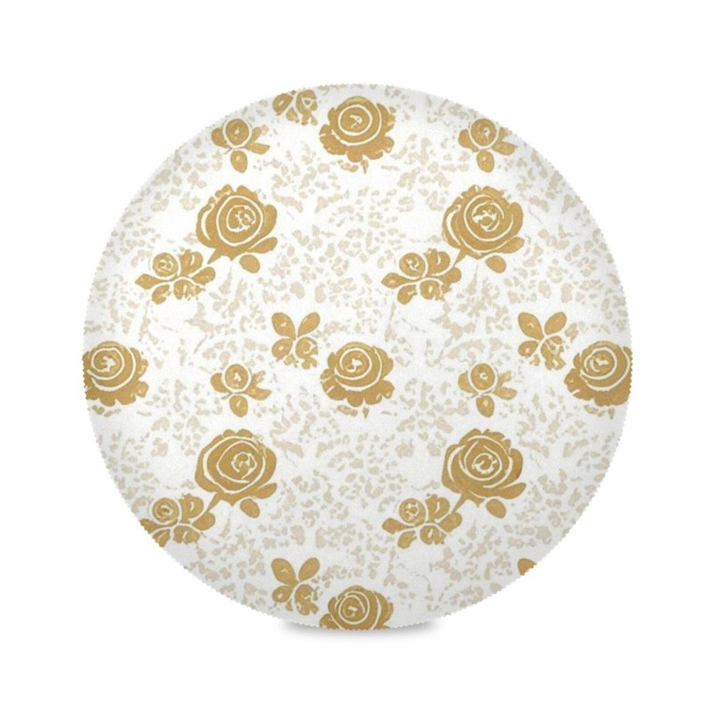 Round Placemats with Golden European Rose Flowers, Waterproof Vintage Table Mats, 6-Piece Set, for Christmas, 39.1 x 39.1 cm