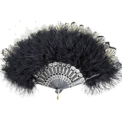 HKYBCF Feather Dance Fan, Folding Fan, 1 Pc, Fairy Dance, Wedding and Party Decoration (Black)