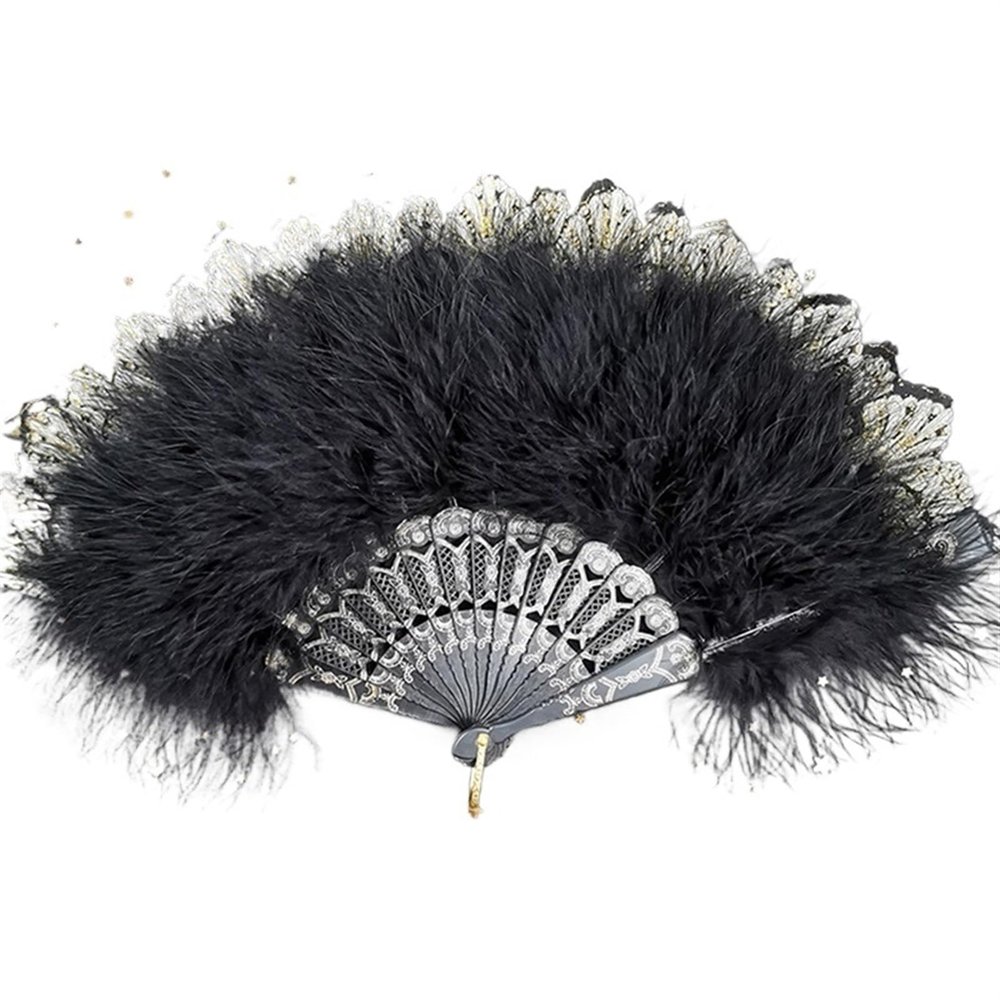 HKYBCF Feather Dance Fan, Folding Fan, 1 Pc, Fairy Dance, Wedding and Party Decoration (Black)