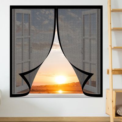 Magnetic Insect Screen for Windows, 85 x 105 cm, No-Drill, Self-Closing, Black