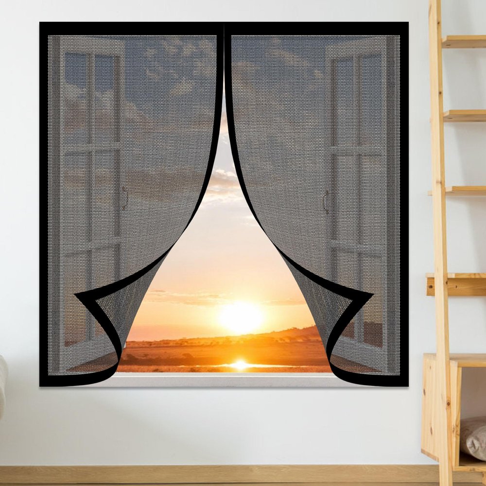 Magnetic Insect Screen for Windows, 85 x 105 cm, No-Drill, Self-Closing, Black