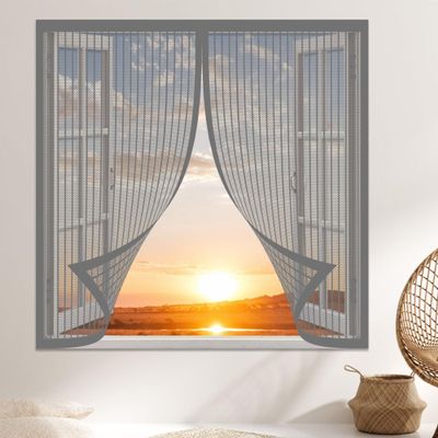 Insect Screen for Windows, 135 x 135 cm, No Drilling, Gray
