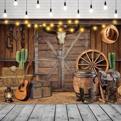 Farm Barn Cowboy Photography Backdrop, Rustic Barnyard, Autumn Wood, Wild West Birthday Party Decor, 350 x 240 cm