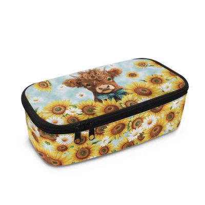 HUIACONG Kids Pencil Case, Highland Cow Sunflower, One Size