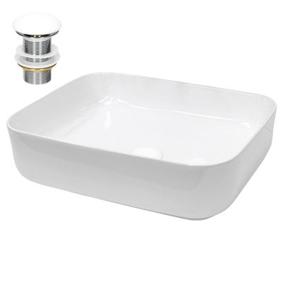 LuxeBath Ceramic Washbasin 505 x 395 x 135 mm, White, with Drain Assembly