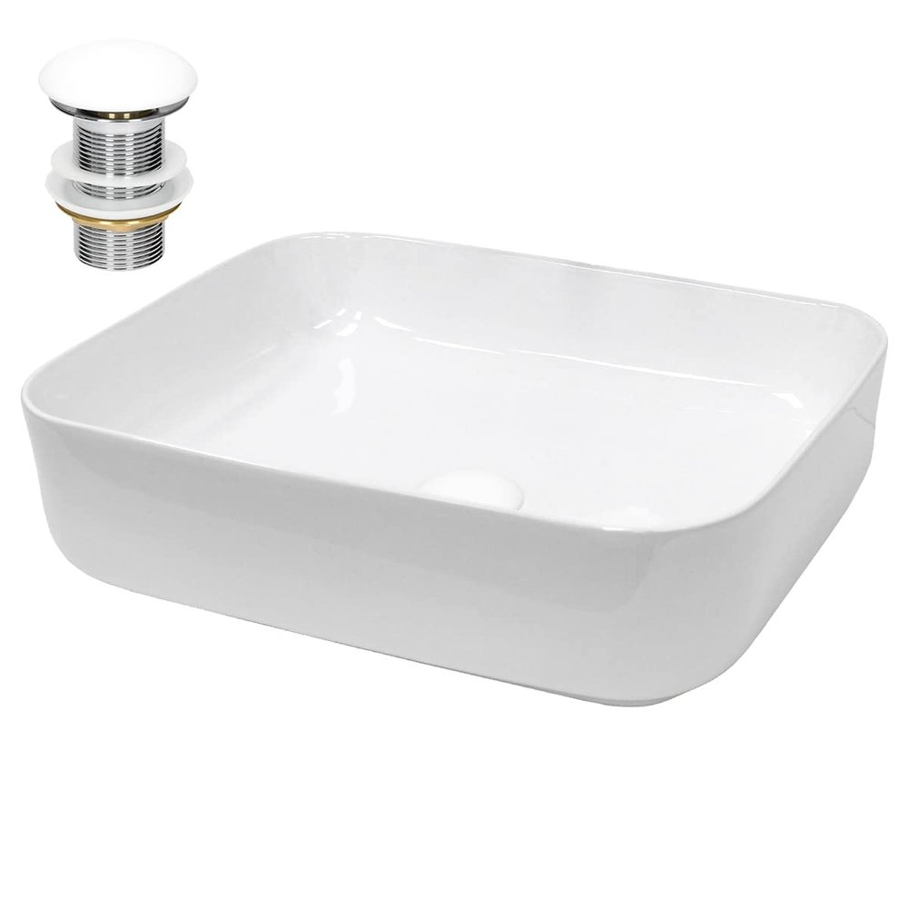 LuxeBath Ceramic Washbasin 505 x 395 x 135 mm, White, with Drain Assembly