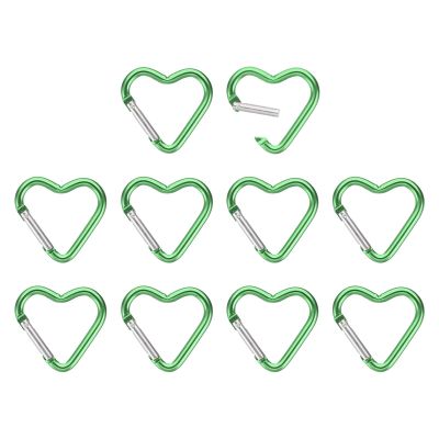 PATIKIL 10-Pack Heart-Shaped Carabiner Clips, Green Aluminum Keychain Clips