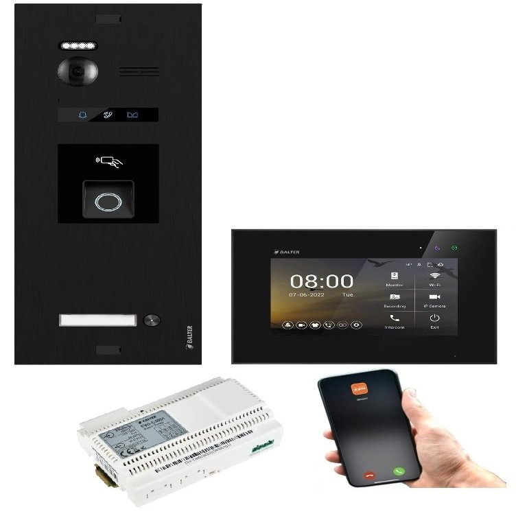BALTER EVO HD RFID/Fingerprint Video Door Intercom, 1-Family Home, 1 Wi-Fi Monitor, Black