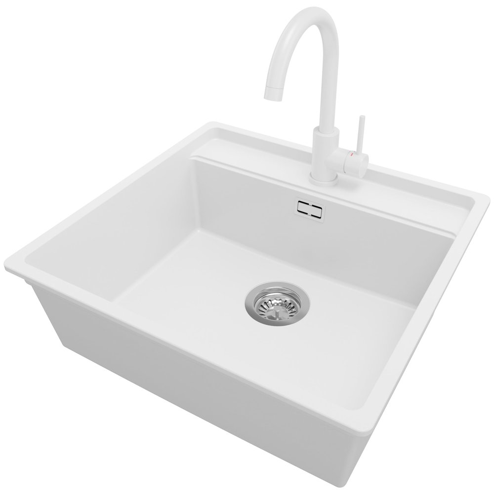 PRIMAGRAN Granite Sink for 60 cm+ Base Cabinets with Kitchen Faucet, 56 x 53 cm