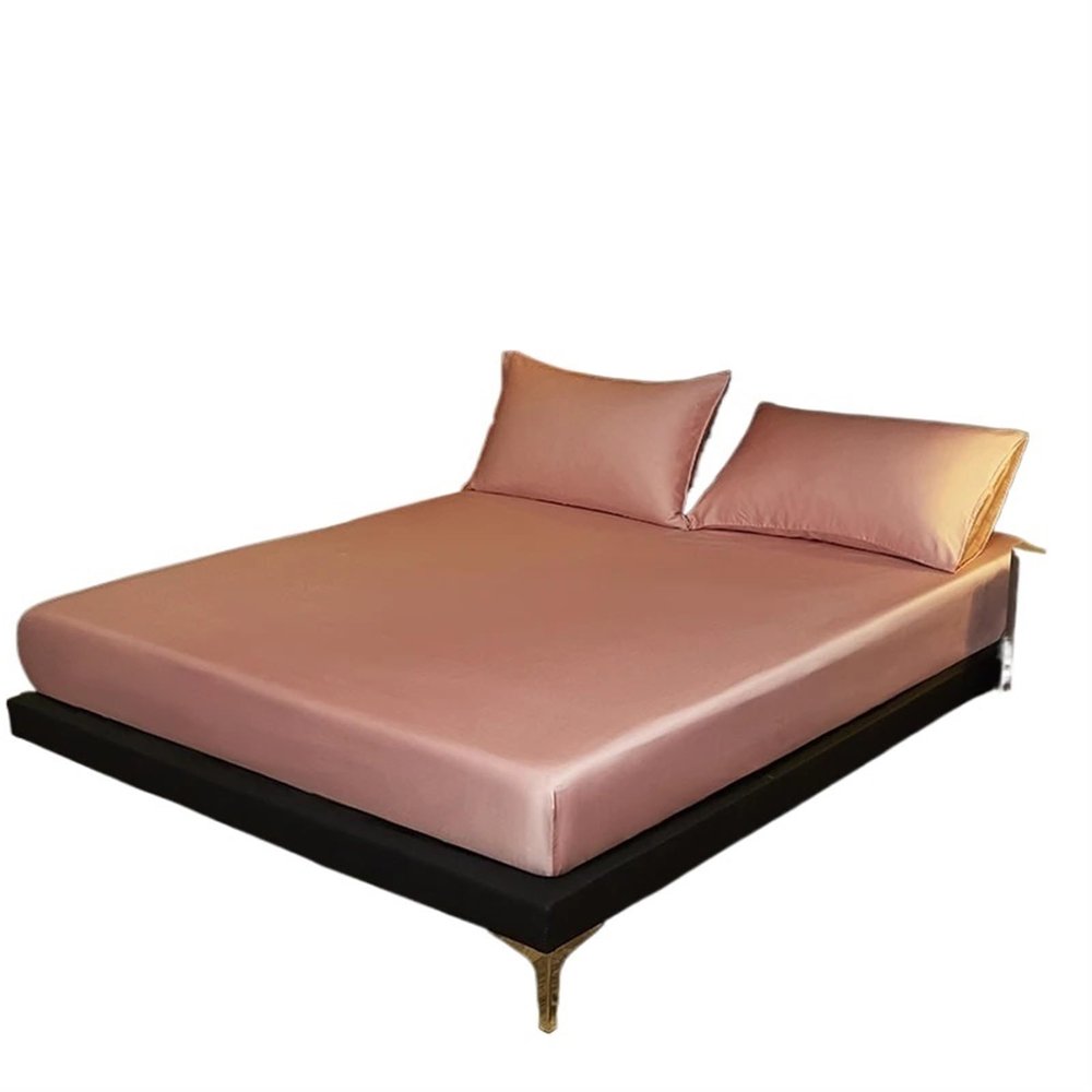 LUKYWANG Stretch Imitation Mulberry Silk Fitted Sheet, 25 cm Deep, Pink, 160 x 200 cm