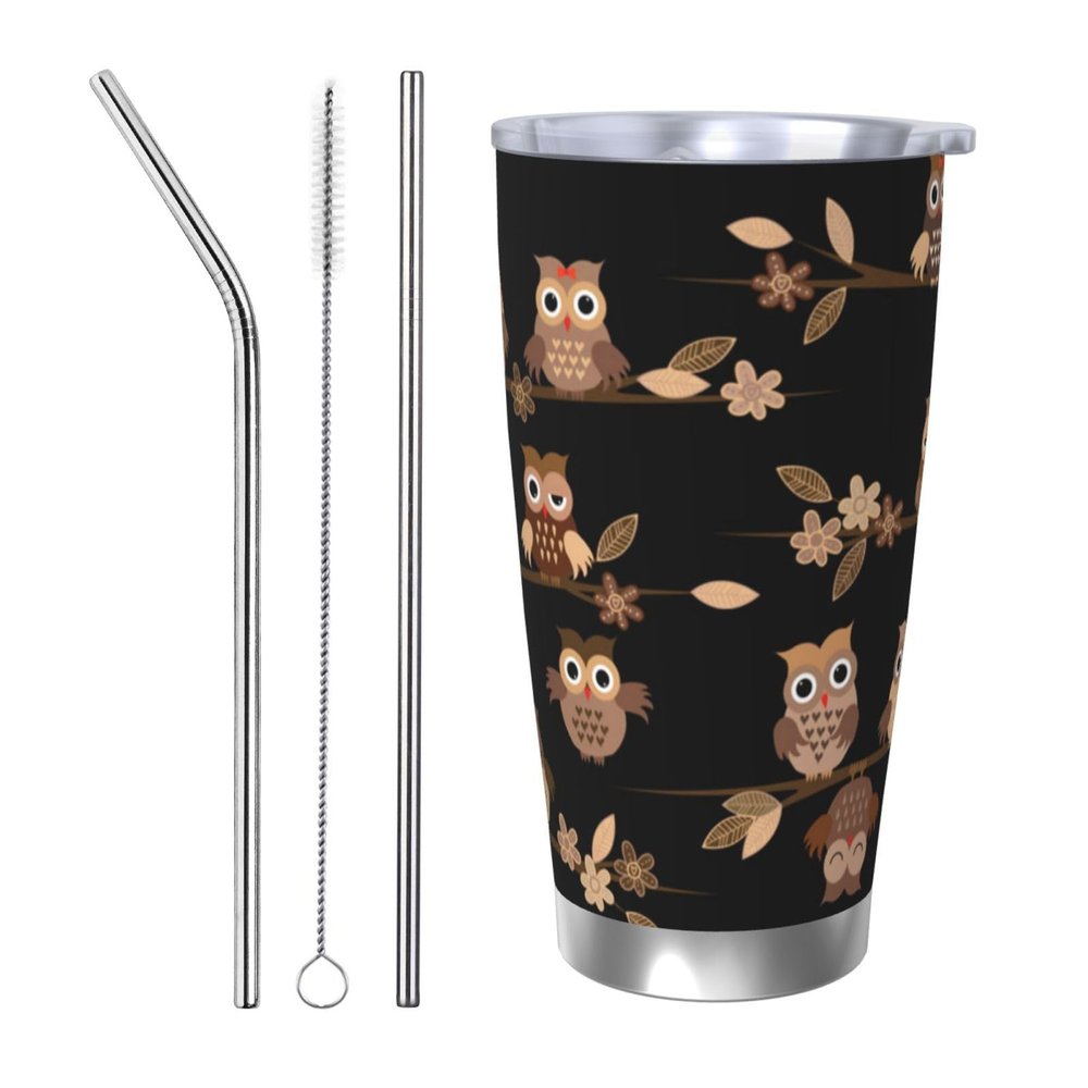 YFSGDLBN 590 ml Stainless Steel Brown Cartoon Owl Travel Mug
