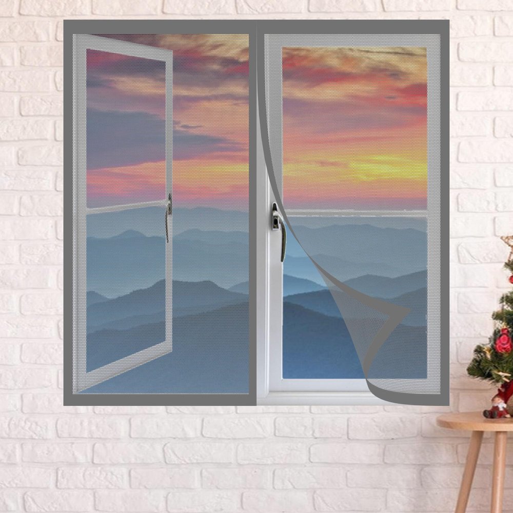 Magnetic Insect Screen for Windows, 105 x 160 cm, Gray